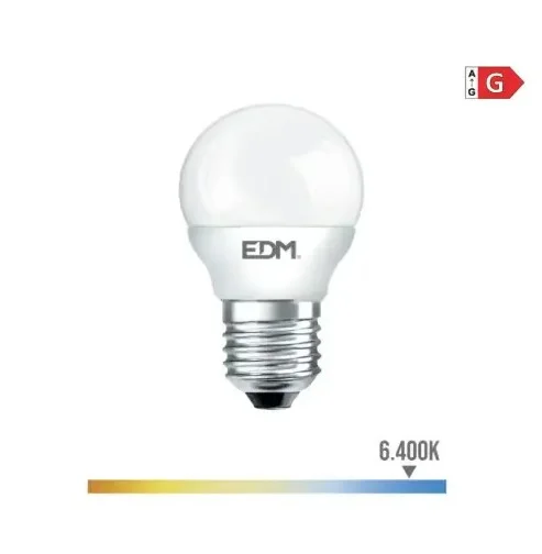 BOMBILLA ESFERICA LED E27 5 w 400 lm 6400 k LUZ FRIA Ø4,5 x 8 cm