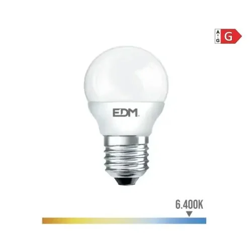 BOMBILLA ESFERICA LED E27 5 w 400 lm 6400 k LUZ FRIA Ø4,5 x 8 cm