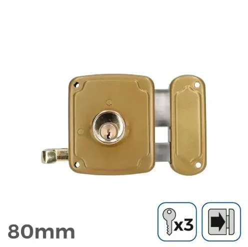 CERRADURA DERECHA 80mm 3 LLAVES INCLUIDAS