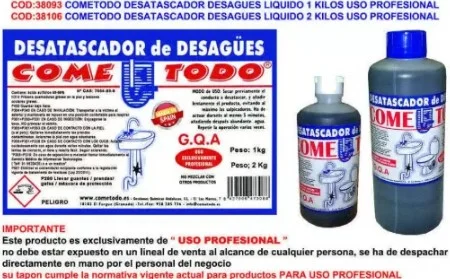 COMETODO DESATASCADOR DESAGUES LIQUIDO 1 KILOS USO PROFESIONAL
