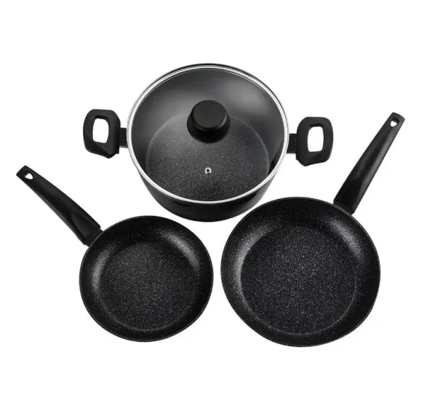 SET 2 SARTENES + 1 OLLA VIVANT NEGRA ALUMINIO, MEDIDAS: SARTENES Ø20 / Ø24 cm Y OLLA Ø24 cm