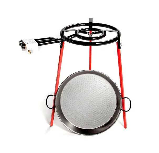 SET PAELLERA PULIDA Ø46 cm CON TRIPODE Y QUEMADOR DE GAS 400 mm