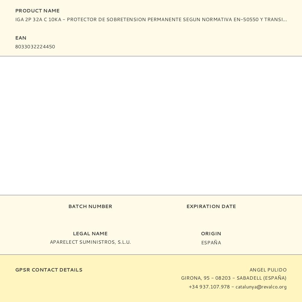 IGA 2P 32A C 10KA - PROTECTOR DE SOBRETENSION PERMANENTE SEGUN NORMATIVA EN-50550 Y TRANSITORIO 5-15KA 275V - Imagen 2