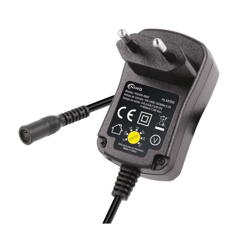 ALIMENTADOR ELECTRÓNICO 12V 600 mAh 7,2W DE SELECTOR REGULABLE DE 3V A 12V