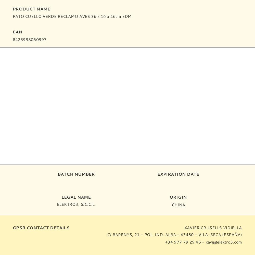 PATO CUELLO VERDE RECLAMO AVES 36 x 16 x 16cm EDM - Imagen 4