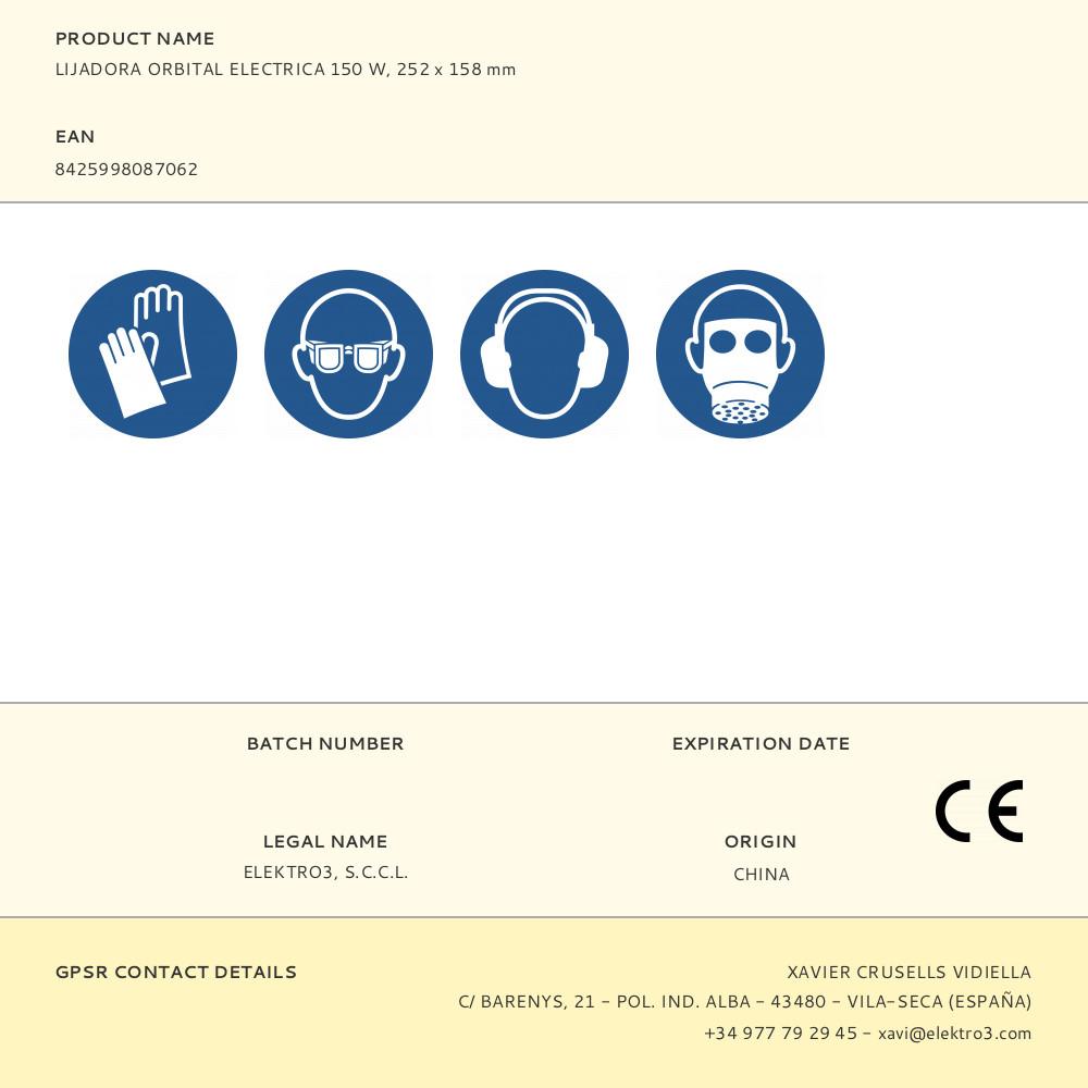 LIJADORA ORBITAL ELECTRICA 150 W, 252 x 158 mm - Imagen 3
