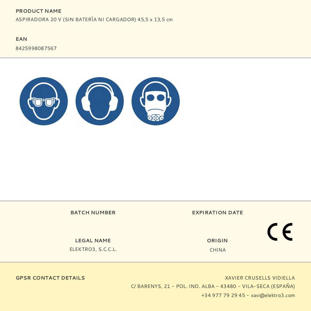 ASPIRADORA 20 V (SIN BATERÍA NI CARGADOR) 45,5 x 13,5 cm - Imagen 10