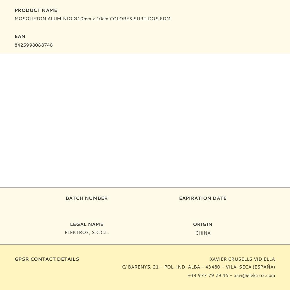 MOSQUETON ALUMINIO Ø10mm x 10cm COLORES SURTIDOS EDM - Imagen 2