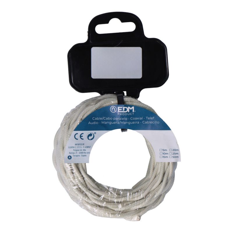 CARRETE CABLE TEXTIL TRENZADO H03VV-F 2 x 0,75 mm² BEIGE, 5 m