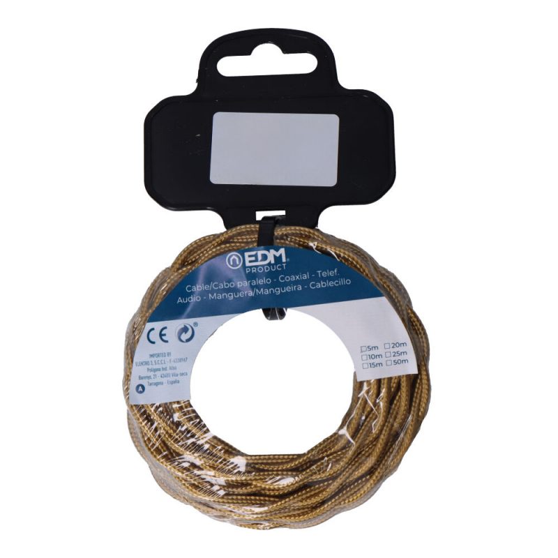 CARRETE CABLE TEXTIL TRENZADO H03VV-F 2 x 0,75 mm² ORO OSCURO, 5 m