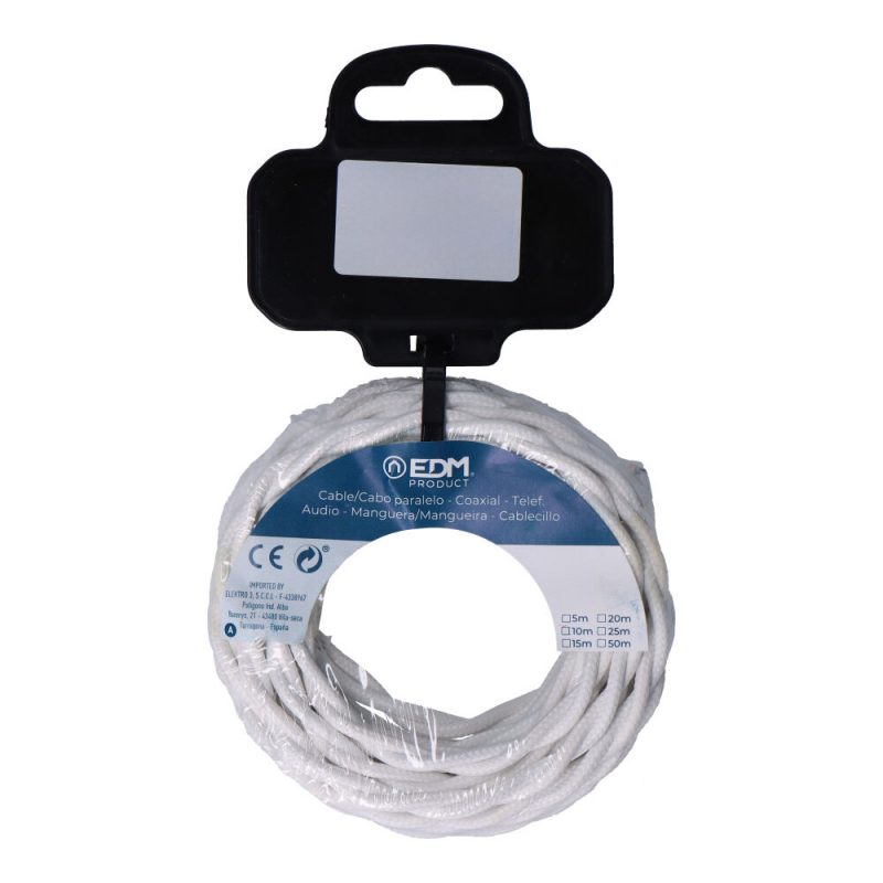 CARRETE CABLE TEXTIL TRENZADO H03VV-F 2 x 0,75 mm² BLANCO, 5 m