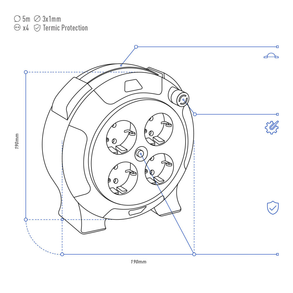 ENROLLACABLES 05 m 3 G 1,00 mm² 4 TOMAS BIPOLARES CON T/TL HOGAR CON PROTECTOR TERMICO - Imagen 2
