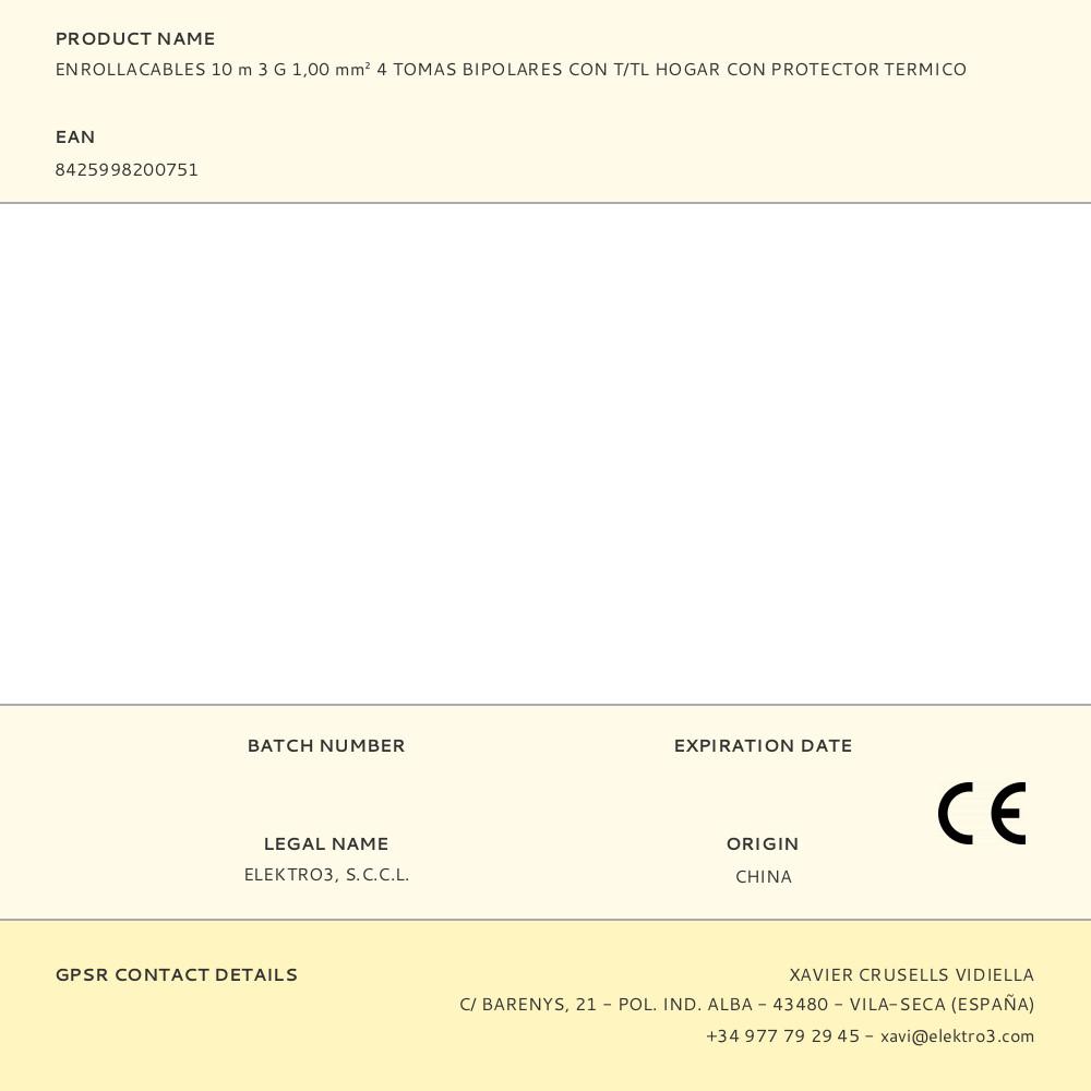 ENROLLACABLES 10 m 3 G 1,00 mm² 4 TOMAS BIPOLARES CON T/TL HOGAR CON PROTECTOR TERMICO - Imagen 6