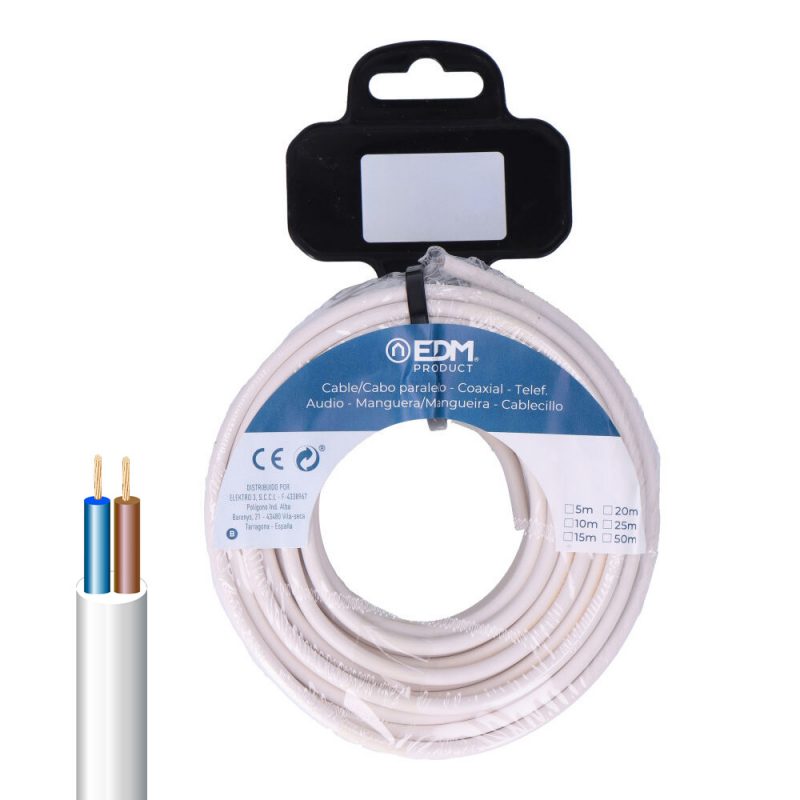 CARRETE MANGUERA TUBULAR H05VV-F 2 x 1,00 mm² BLANCA, 10 m