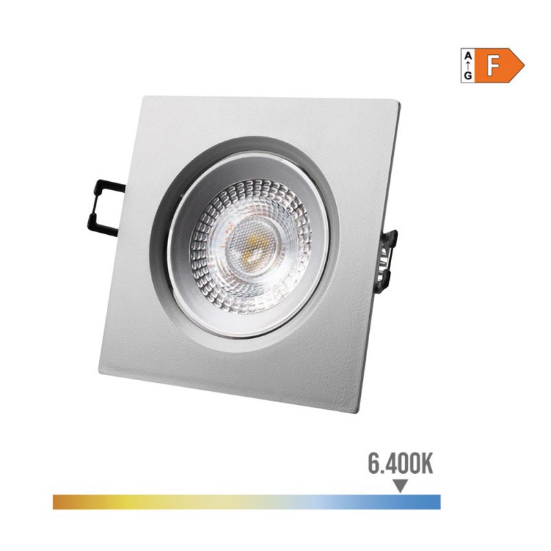DOWNLIGHT LED EMPOTRABLE CUADRADO 5 W 6400 K LUZ FRIA COLOR CROMO 9 x 9 cm