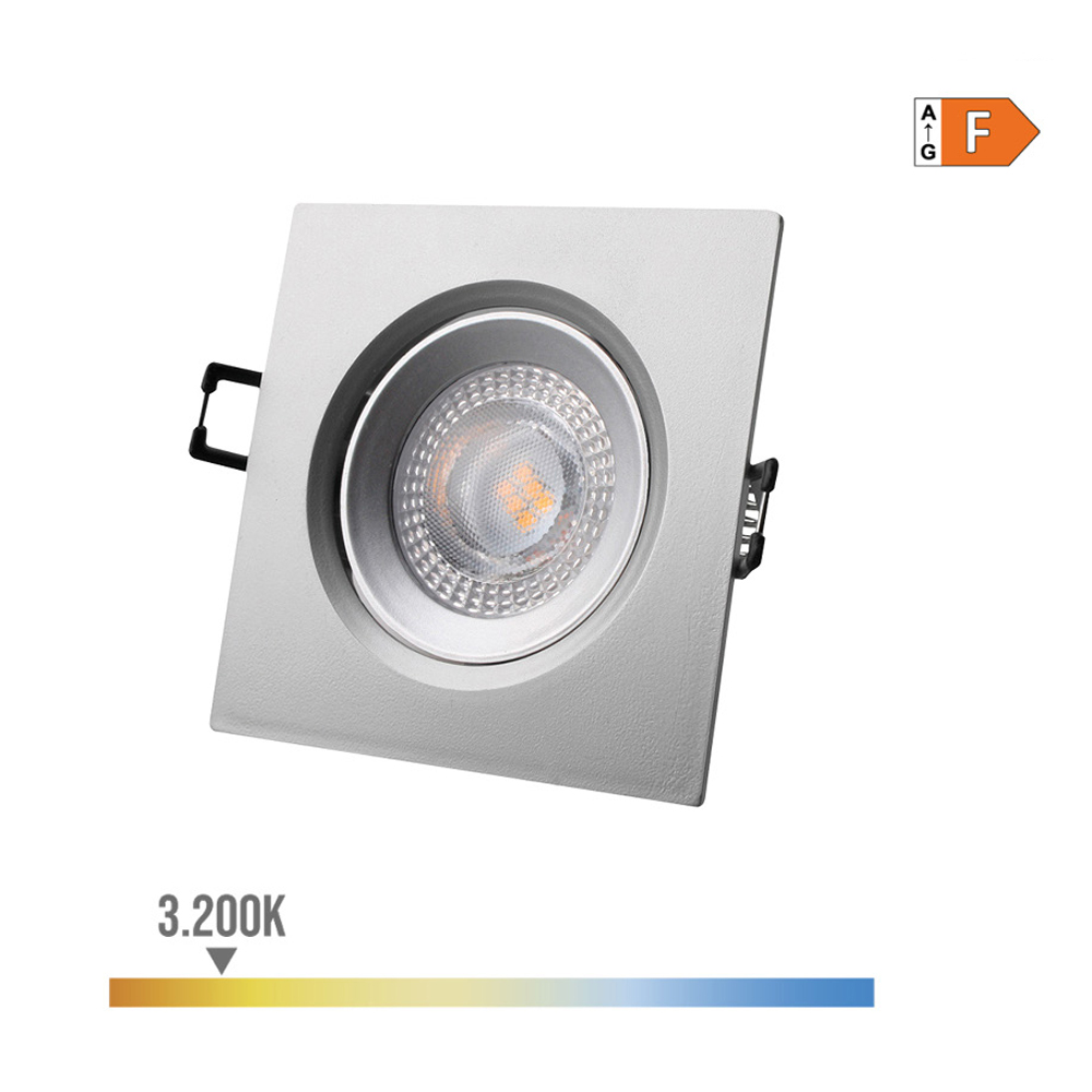 DOWNLIGHT LED EMPOTRABLE CUADRADO 5 W 3200 K LUZ CALIDA COLOR CROMO 9 x 9 cm