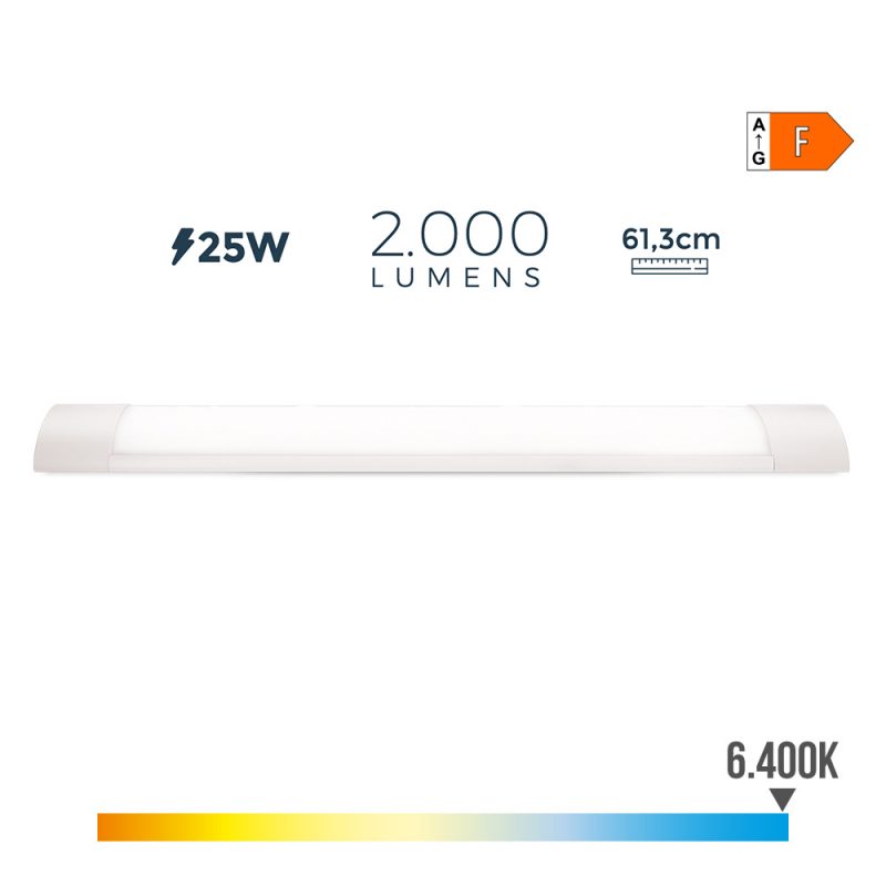 REGLETA LED 25 w 6500 k LUZ FRIA 2000 lm 61,3 x 3 x 12 cm