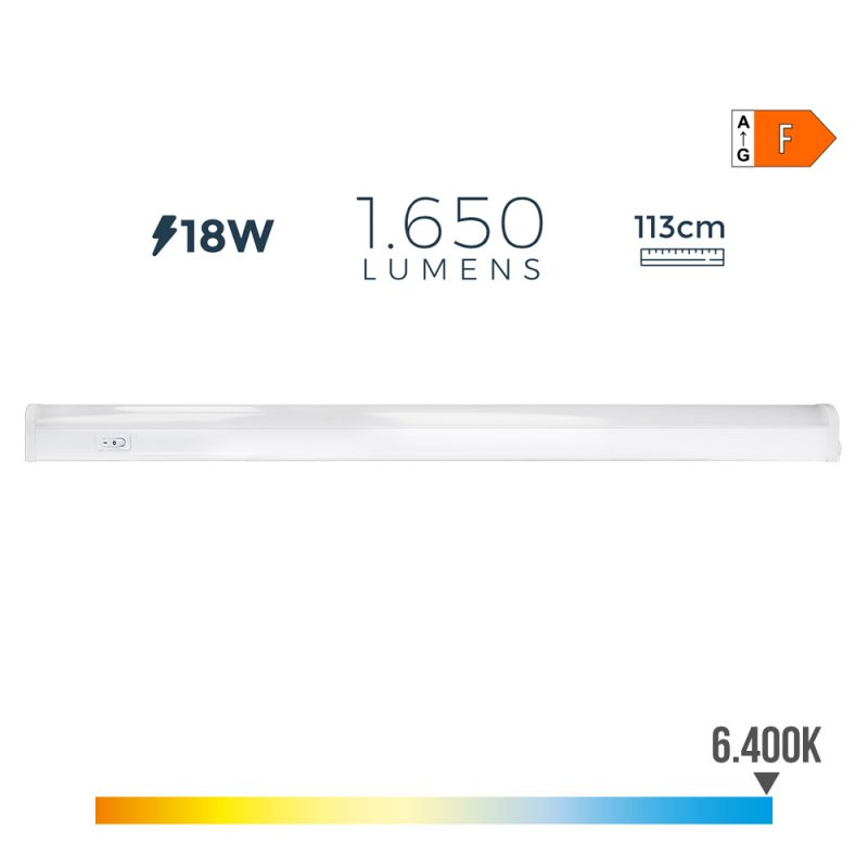 REGLETA LED 18 w 6500 k LUZ FRIA 1650 lm 113,8 x 2,3 x 3,6 cm