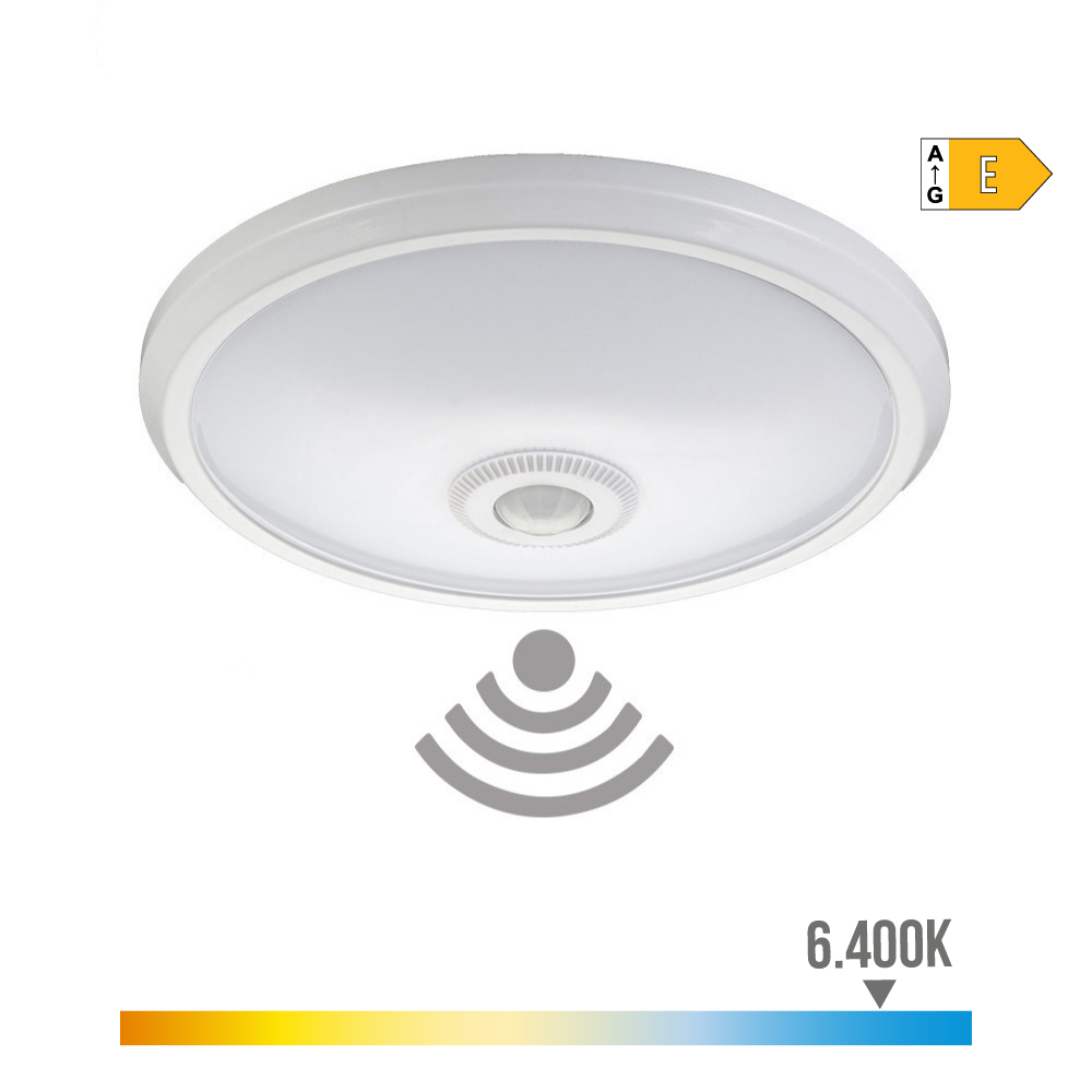 APLIQUE DE SUPERFICIE LED CON SENSOR CREPUSCULAR Y MOVIMIENTO IP20 15 w 6400 k Ø29 x 6 cm