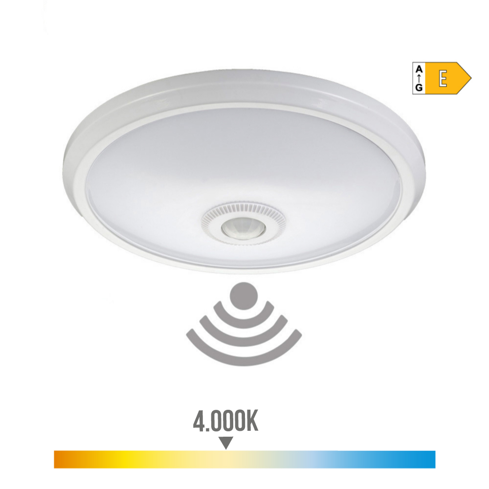 APLIQUE DE SUPERFICIE LED CON SENSOR CREPUSCULAR Y LUZ DE EMERGENCIA IP20 16 w 4000 k 1100 lm LUZ DIA Ø29 x 6 cm