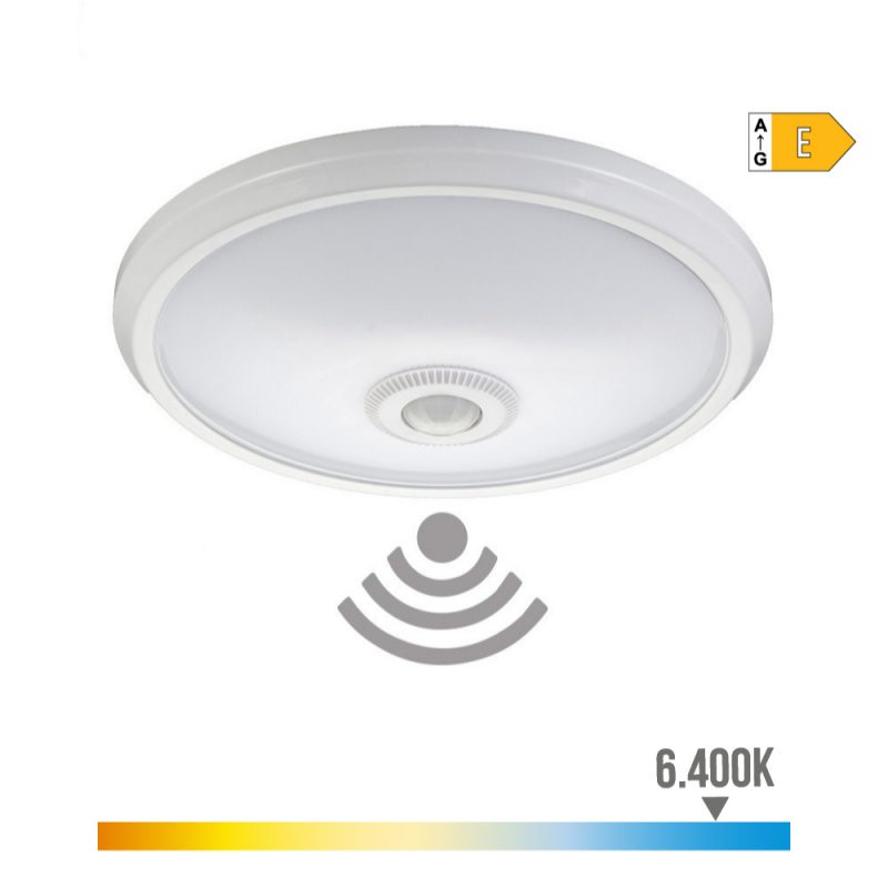 APLIQUE DE SUPERFICIE LED CON SENSOR CREPUSCULAR Y LUZ DE EMERGENCIA IP20 16 w 96 LEDS 6400 K LUZ FRIA Ø29 x 6 cm