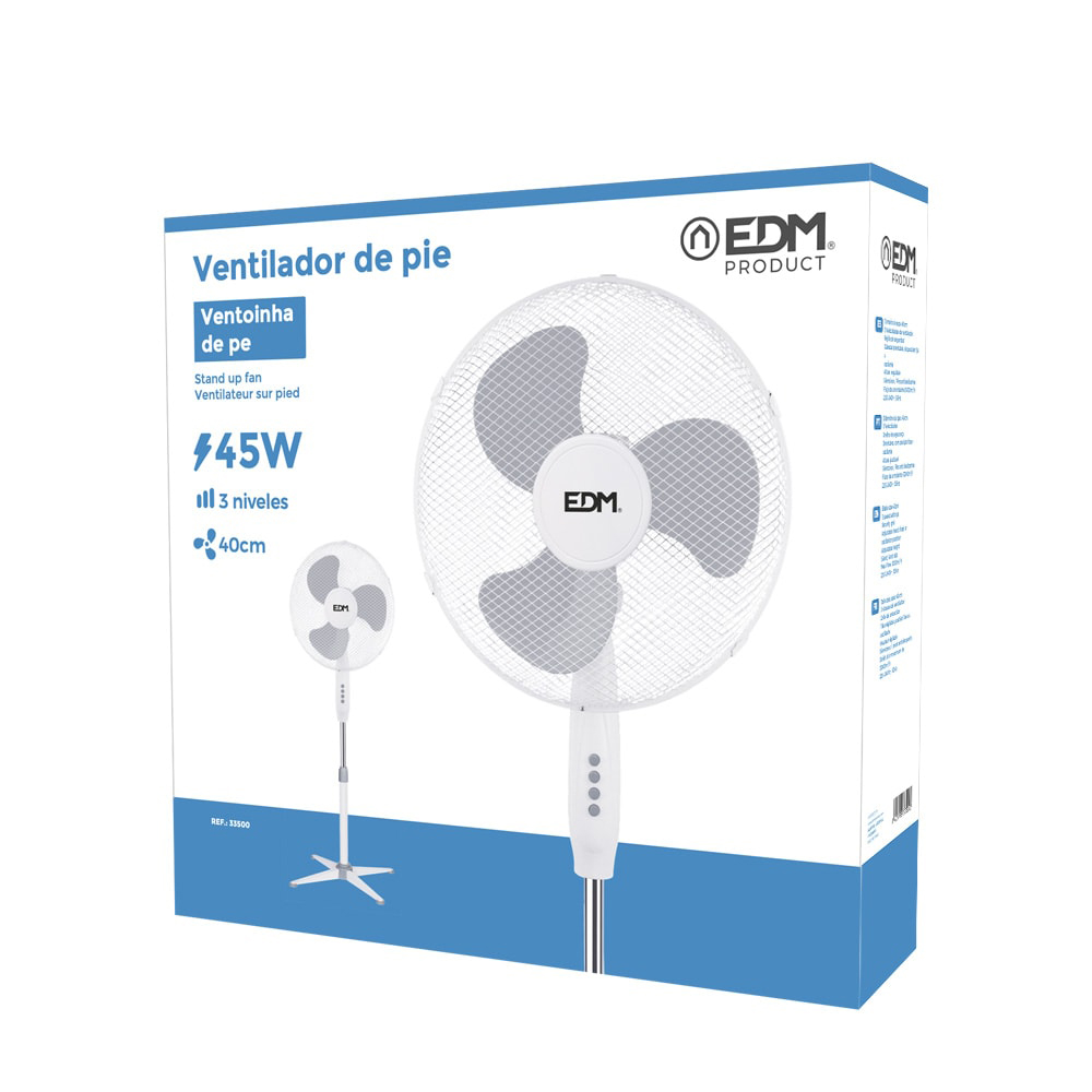 VENTILADOR DE PIE, BLANCO, POTENCIA 45 W, dB 60, ASPAS Ø40 cm, ALTURA REGULABLE 105-125 cm - Imagen 2