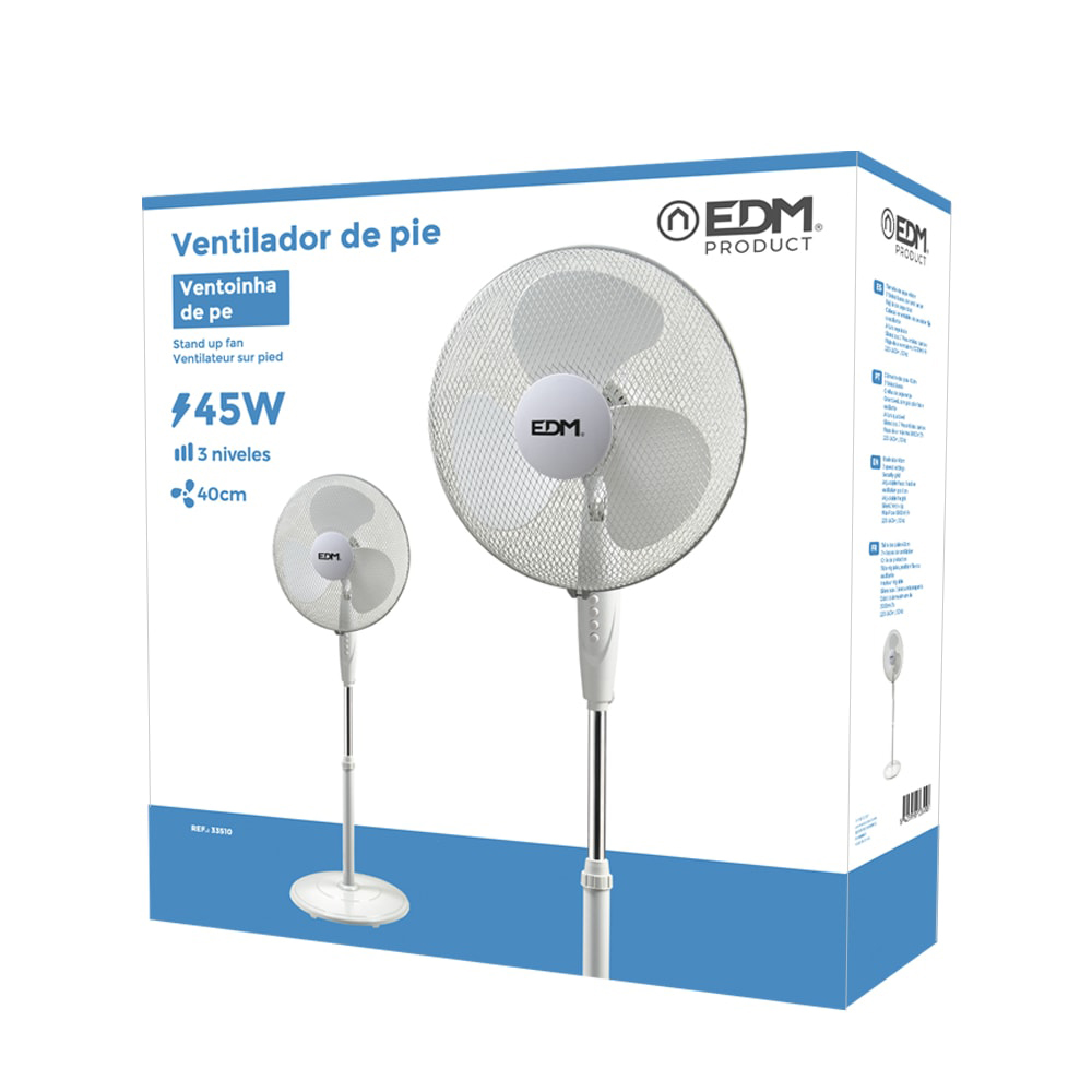 VENTILADOR DE PIE BASE CIRCULAR, BLANCO, POTENCIA 45 W; 55,6 dB; ASPAS Ø40 cm, ALTURA REGULABLE 110-130 cm - Imagen 2