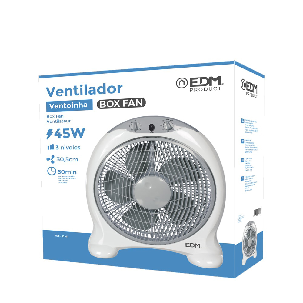 VENTILADOR BOX FAN, BLANCO/GRIS, POTENCIA 45 W; 60dB; ASPAS Ø30,5 cm 38,5 x 13 x 46 cm - Imagen 2