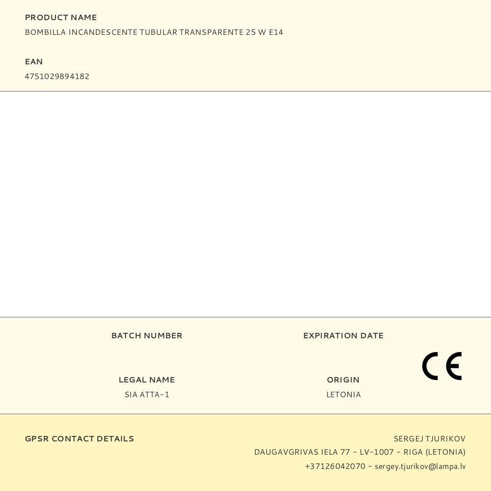 BOMBILLA INCANDESCENTE TUBULAR TRANSPARENTE 25 W E14 - Imagen 2