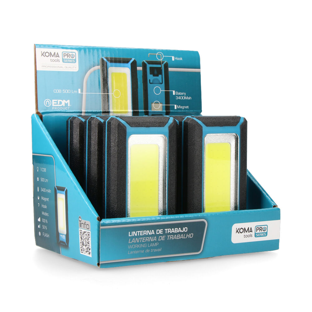 LINTERNA LED COB 8W 500lm PROFESIONAL. RECARGABLE CON USB. CON GANCHO + IMAN FUNCION POWER BANK. INCLUYE CABLE DE CARGA. KOMA TOOLS - Imagen 6