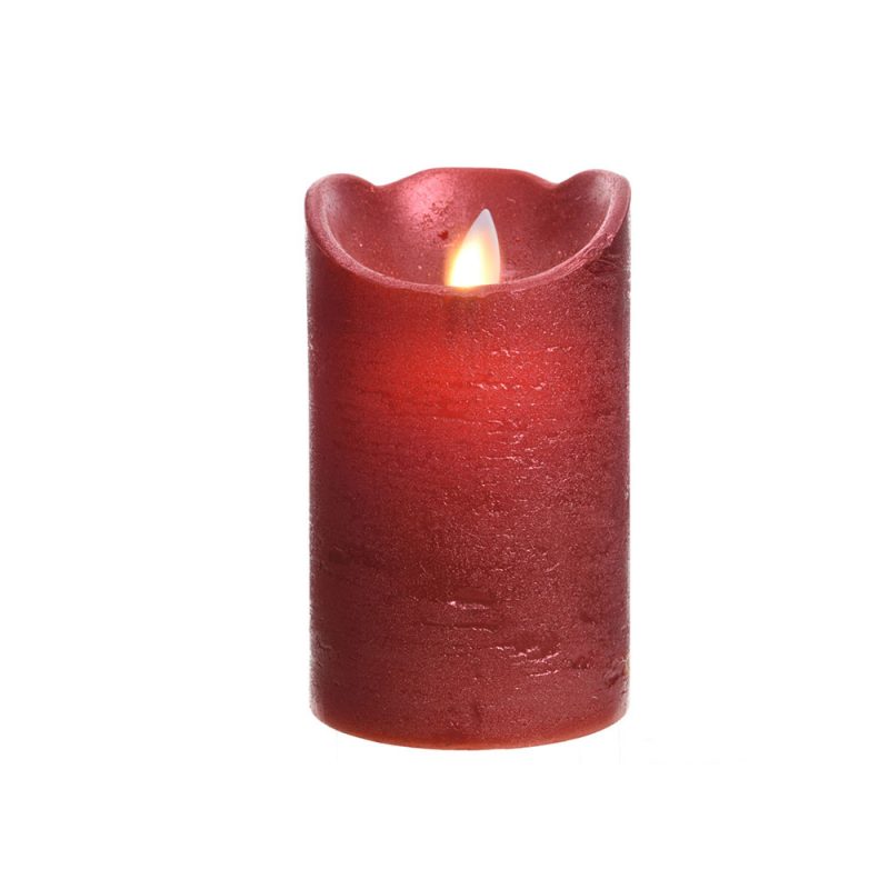 VELA DE CERA LED COLOR ROJO CON ACABADO METÁLICO Ø7,5 x 12,5 cm