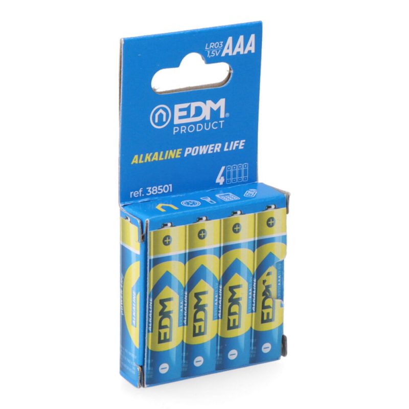PILA EDM ALKALINA LONG LIFE AAA - LR03 1,5V (BLISTER 4 unid.) Ø10,5x44,5mm