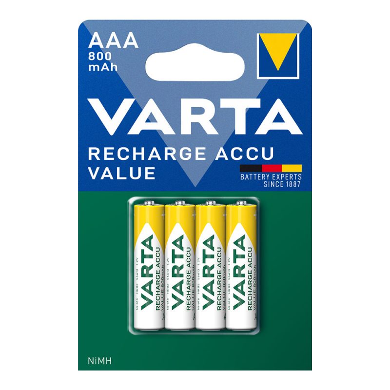 PILA VARTA RECARGABLE ACCU AAA - HR03 800 mA (BLISTER 4 unid.) Ø10,5x44,5mm