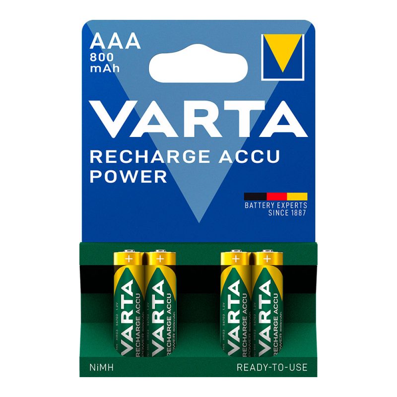PILA VARTA RECARGABLE ACCU POWER AAA - HR03 800 mA (BLISTER 4 uds) Ø10,5x44,5mm