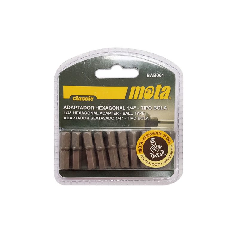ADAPTADOR HEXAGONAL T. BOLA 25mm 1/4" 10 unid. BAB061 MOTA