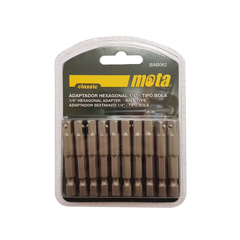 PACK 10 ADAPTADORES HEXAGONAL T. BOLA 50mm 1/4" 10 unid. BAB062 MOTA