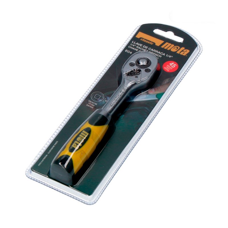 LLAVE DE CARRACA ENCASTRE 1/4" 45 DIENTES CROMO VANADIO EC4 MOTA