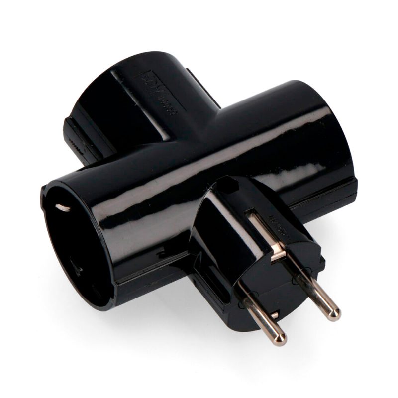 CLAVIJA 2P+T TIPO F TRIPLE NEGRA DE BAQUELITA T/TL 16A 250V (RETRACTILADA)