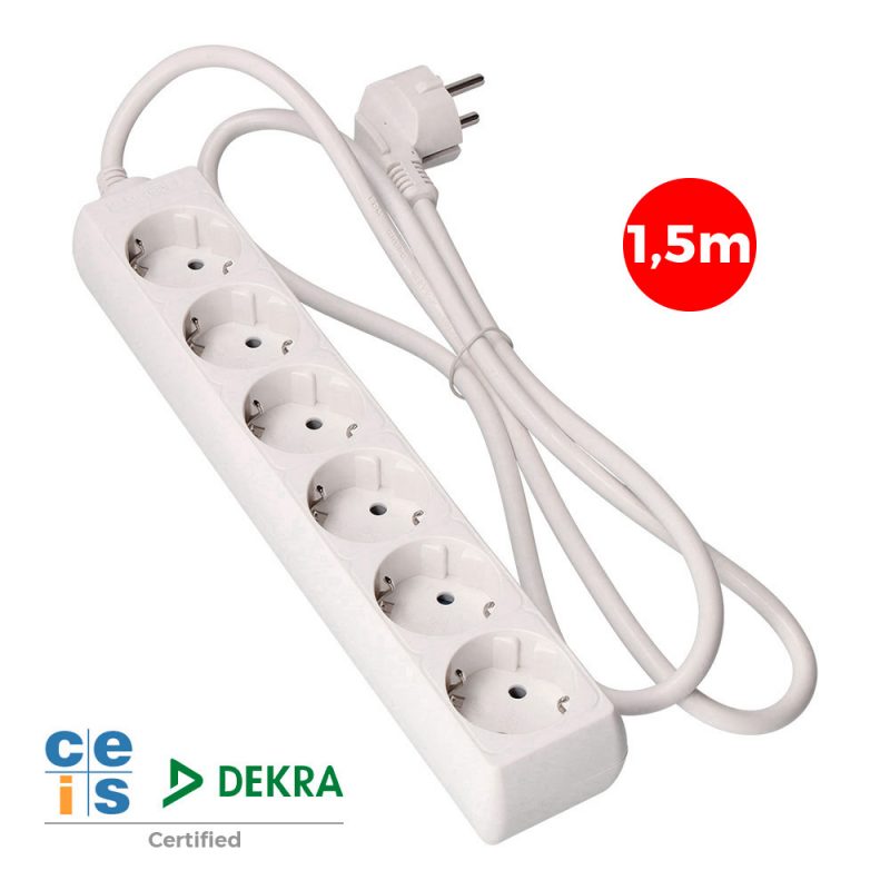 PROLONGADOR CON 6 TOMAS 2P+T, 16 A 250 V DE CABLE H05VV-F 3G 1,5 m.
