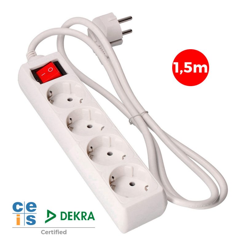 PROLONGADOR CON 4 TOMAS 2P+T, 16 A 250 V DE CABLE H05VV-F 3G 1,5 m.