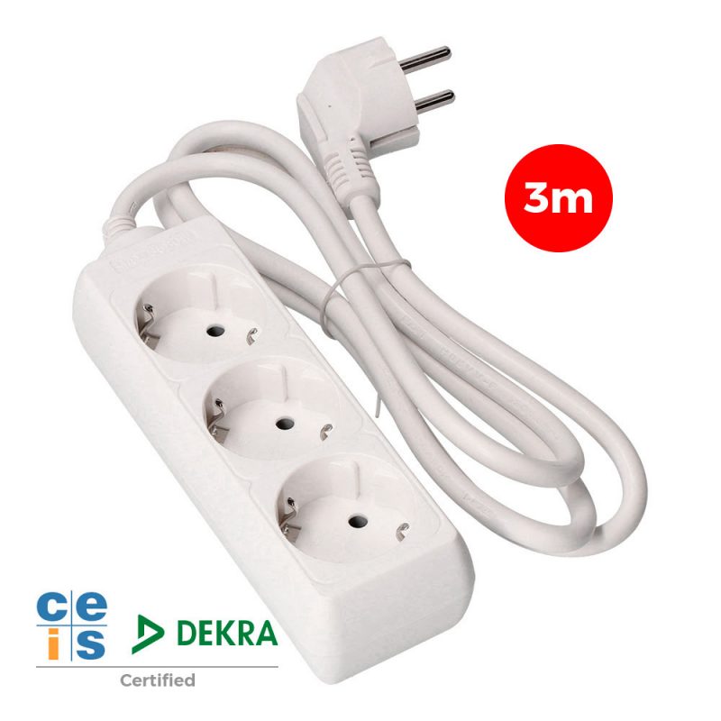 PROLONGADOR CON 3 TOMAS 2P+T, 16 A 250 V DE CABLE H05VV-F 3G 3 m.