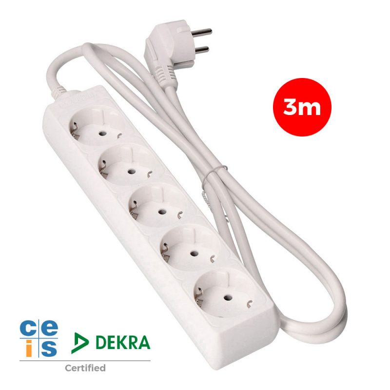 PROLONGADOR CON 5 TOMAS 2P+T, 16 A 250 V DE CABLE H05VV-F 3G 3 m.