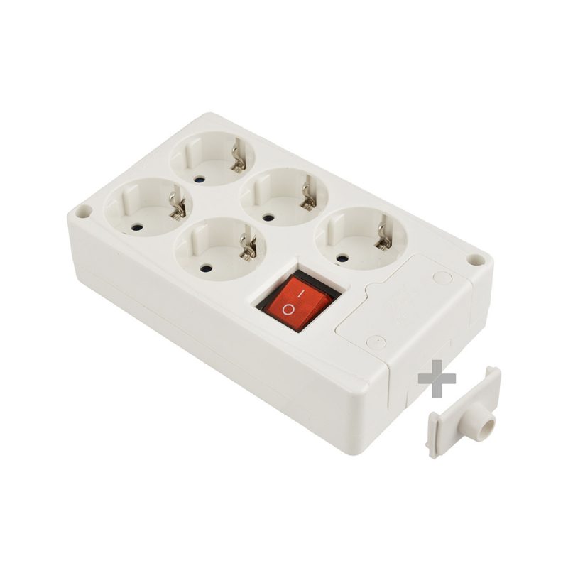 BASE MULTIPLE 5 TOMAS T/TL 10/16 A 250 V BLANCO + INTERRUPTOR LUMINOSO