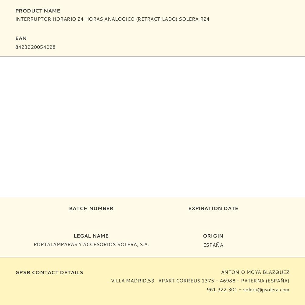 INTERRUPTOR HORARIO 24 HORAS ANALOGICO (RETRACTILADO) SOLERA R24 - Imagen 2