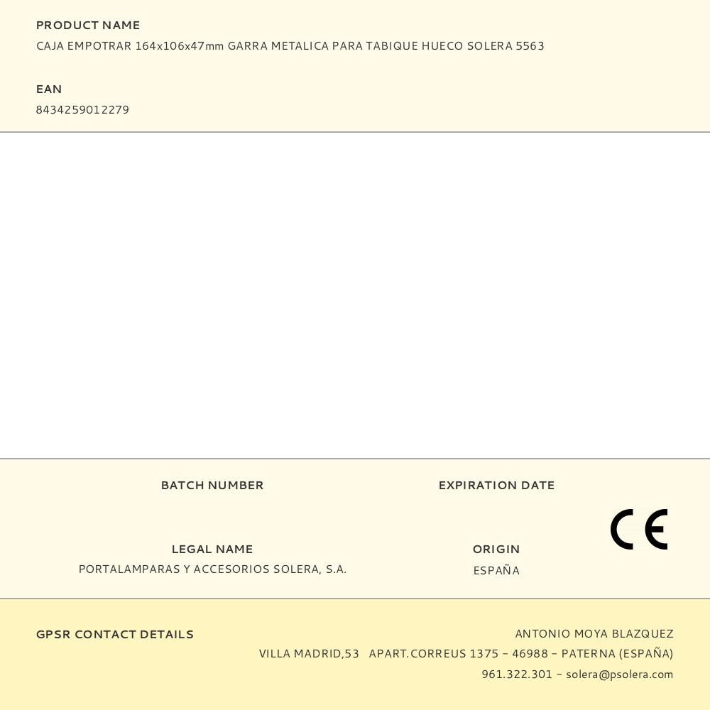 CAJA EMPOTRAR 164x106x47mm GARRA METALICA PARA TABIQUE HUECO SOLERA 5563 - Imagen 2