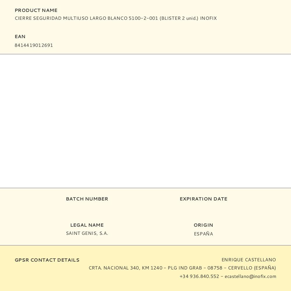 CIERRE SEGURIDAD MULTIUSO LARGO BLANCO 5100-2-001 (BLISTER 2 unid.) INOFIX - Imagen 2