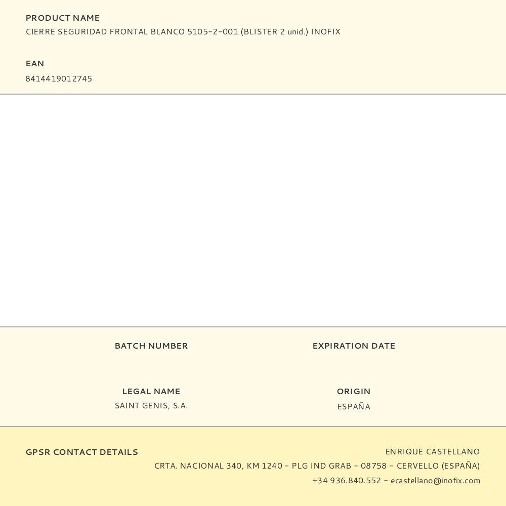 CIERRE SEGURIDAD FRONTAL BLANCO 5105-2-001 (BLISTER 2 unid.) INOFIX - Imagen 2