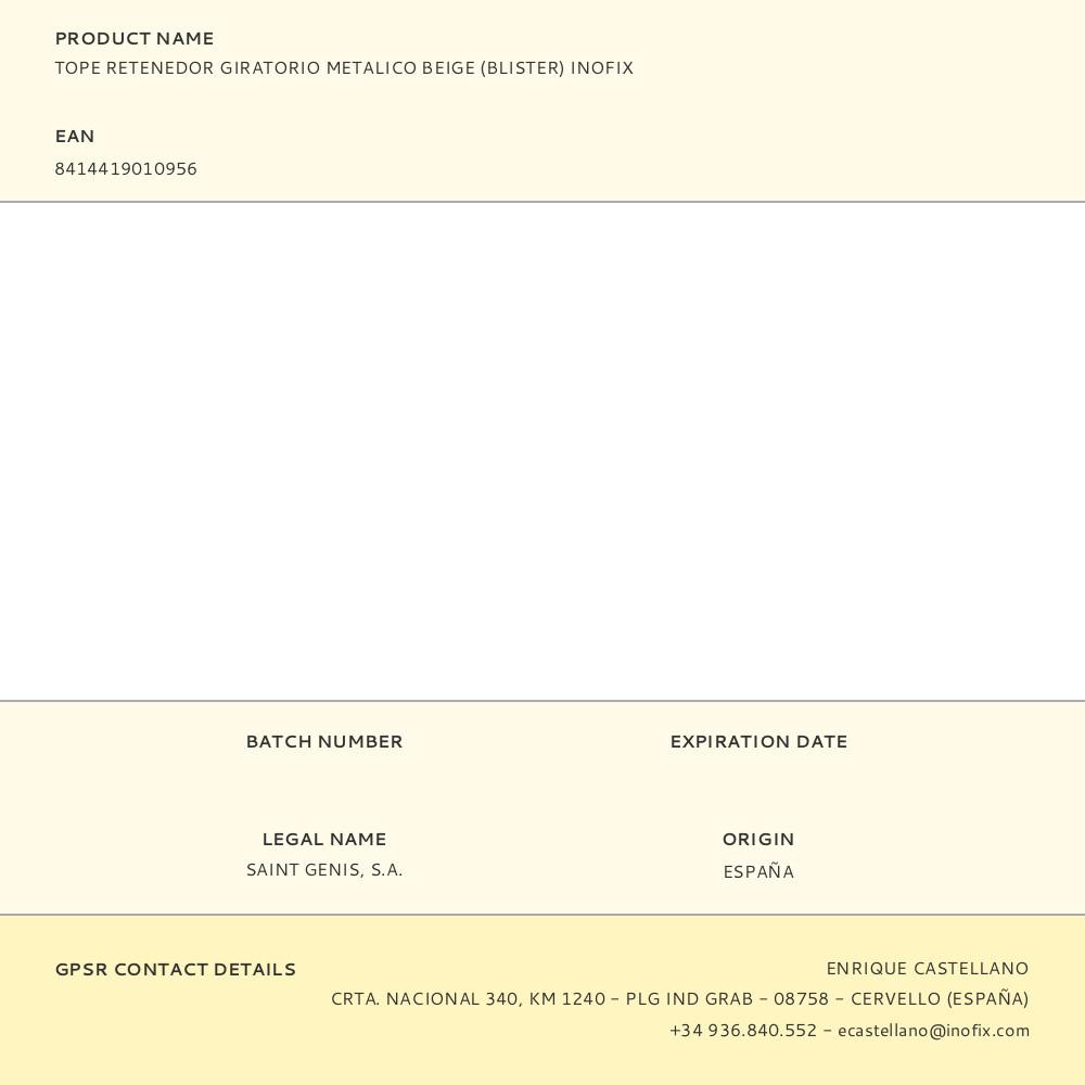 TOPE RETENEDOR GIRATORIO METALICO BEIGE (BLISTER) INOFIX - Imagen 2