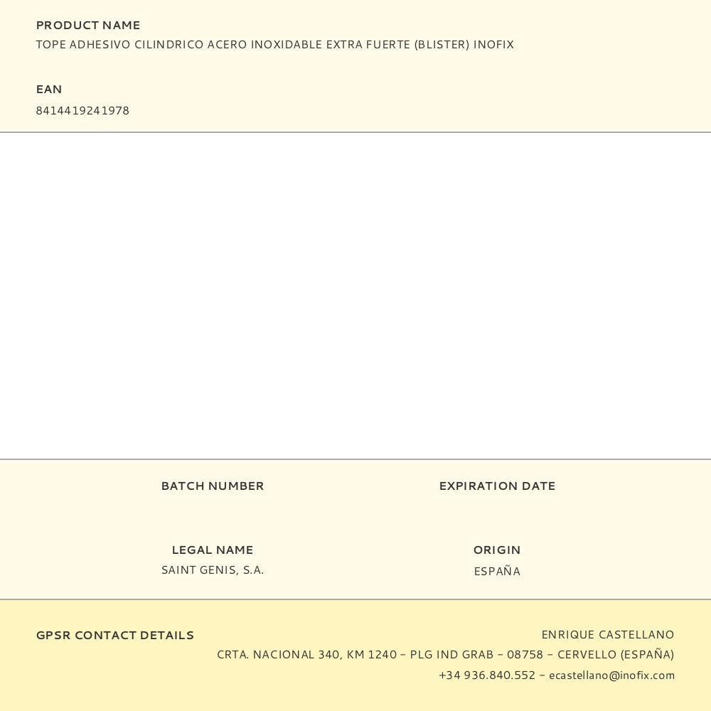 TOPE ADHESIVO CILINDRICO ACERO INOXIDABLE EXTRA FUERTE (BLISTER) INOFIX - Imagen 2
