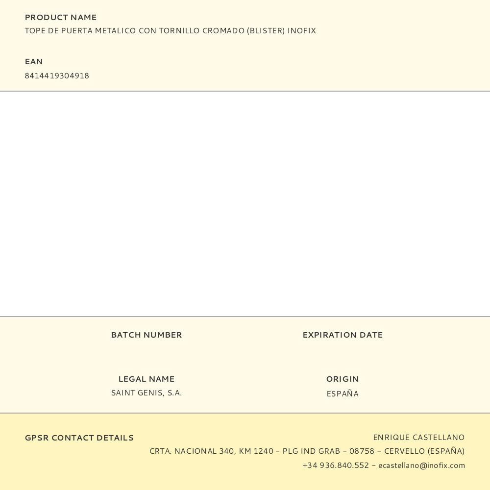 TOPE DE PUERTA METALICO CON TORNILLO CROMADO (BLISTER) INOFIX - Imagen 2